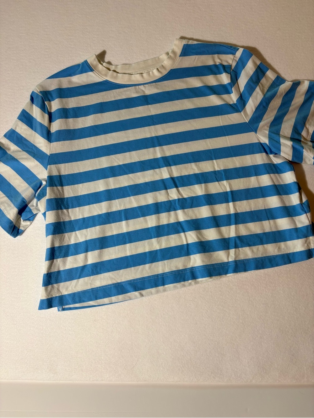 A New Day Blue and White Striped Cropped Tee